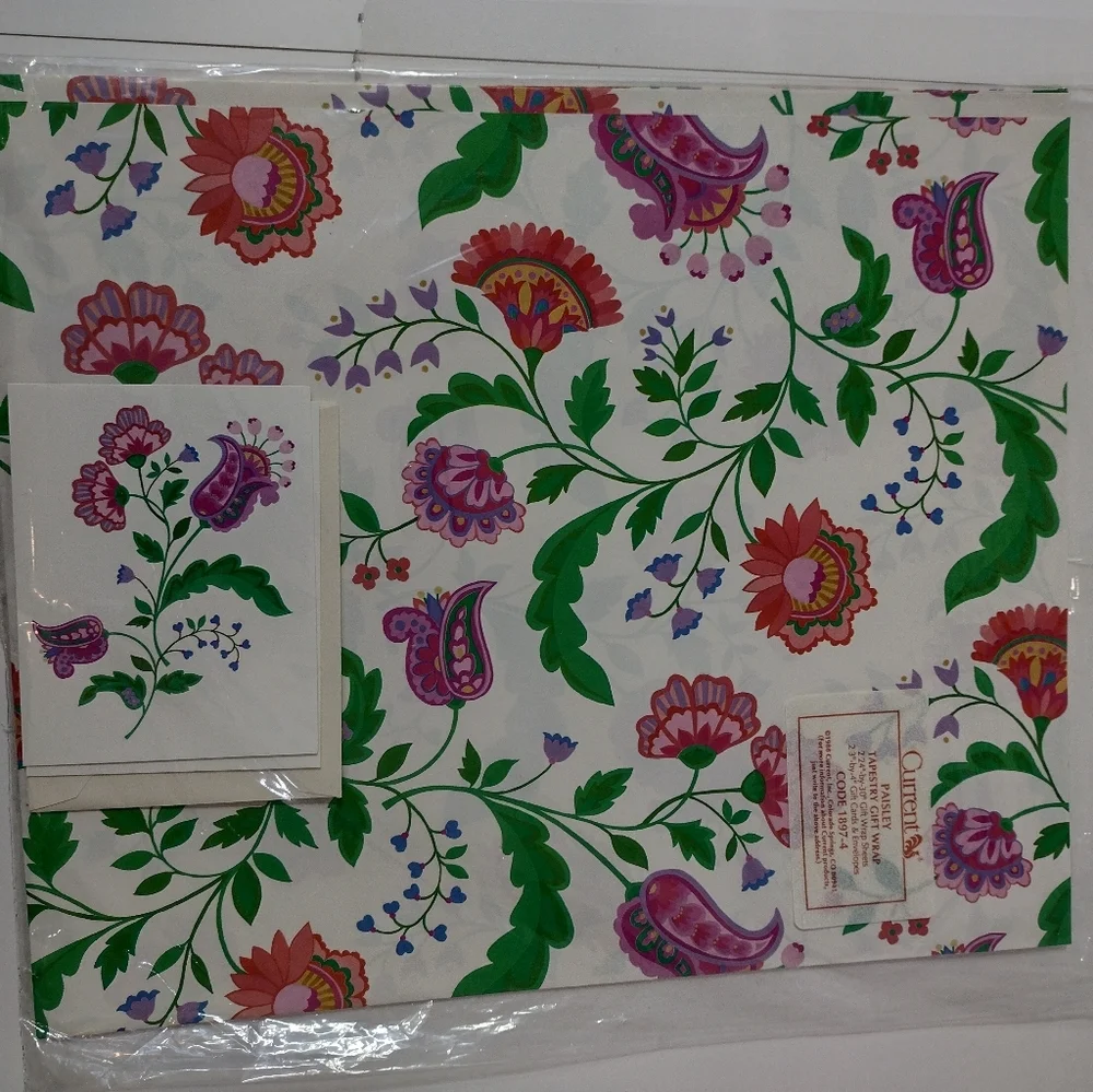 Vintage Set Of 4 Gift Wrap Colorful , Floral Festive
